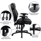 Sedia da ufficio ergonomica multifunzione in pelle Soft nera con schienale alto e supporto lombare