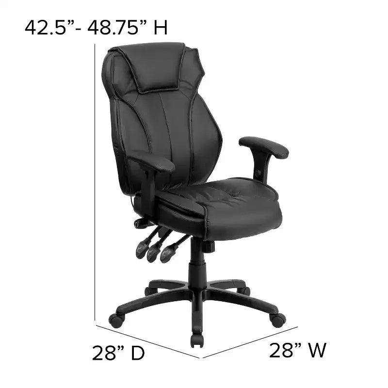 Sedia da ufficio ergonomica multifunzione in pelle Soft nera con schienale alto e supporto lombare