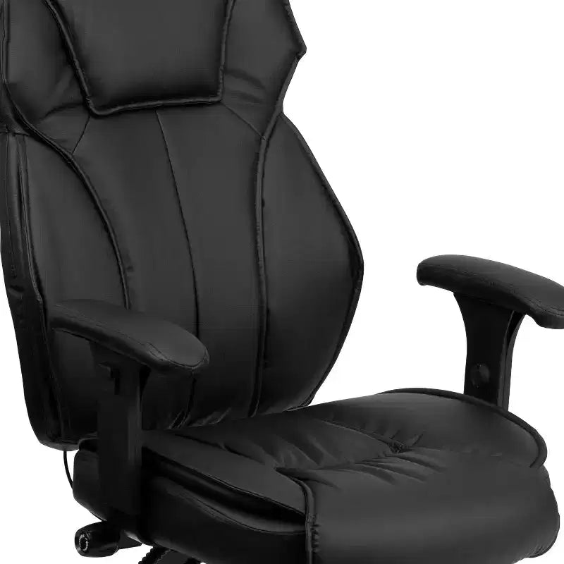 Sedia da ufficio ergonomica multifunzione in pelle Soft nera con schienale alto e supporto lombare