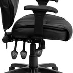 Sedia da ufficio ergonomica multifunzione in pelle Soft nera con schienale alto e supporto lombare