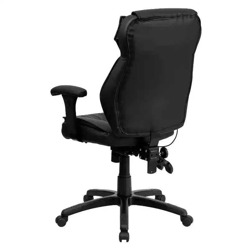 Sedia da ufficio ergonomica multifunzione in pelle Soft nera con schienale alto e supporto lombare