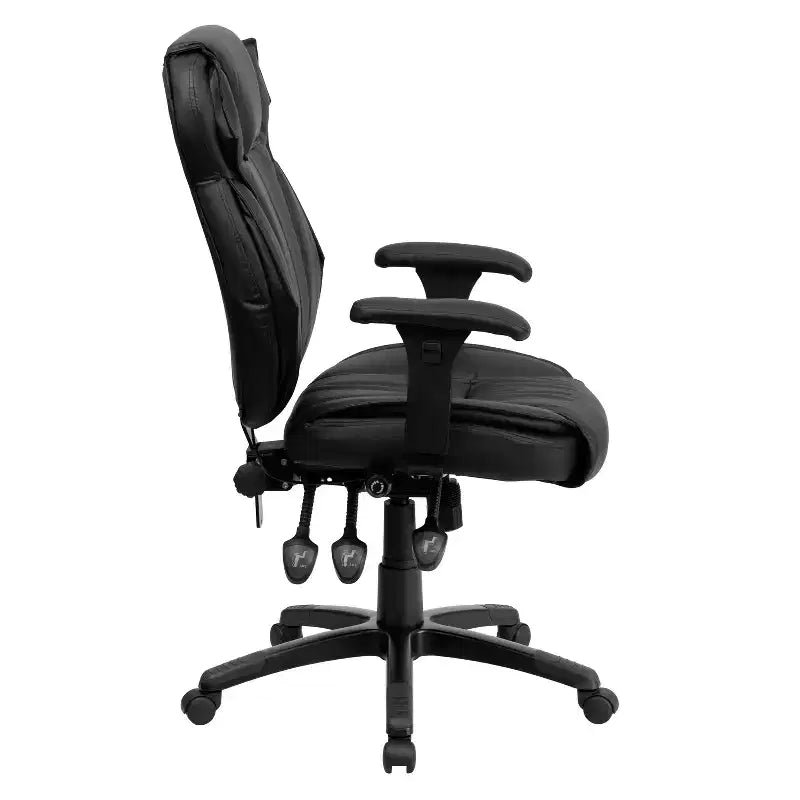 Sedia da ufficio ergonomica multifunzione in pelle Soft nera con schienale alto e supporto lombare