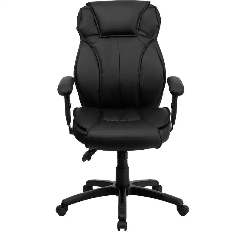 Sedia da ufficio ergonomica multifunzione in pelle Soft nera con schienale alto e supporto lombare